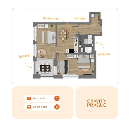 Bright 2Br - 5Th Floor, Balcony, Free Parking By Gravity Prague-3